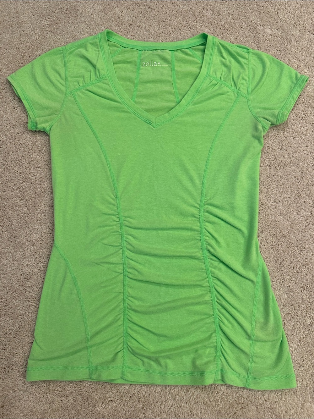 Zella Bright Green V-Neck Ruched Active Tee